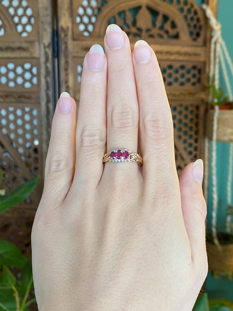Vintage Solid 14k Yellow Gold Ruby Diamond Ring - Size 9.25 - Etsy