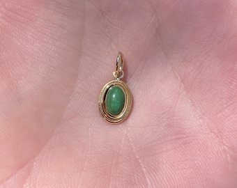 Vintage Solid 14k Yellow Gold Little Jade Charm - Real Genuine Gold - Quality Fine Estate Jewelry - Gift For Her