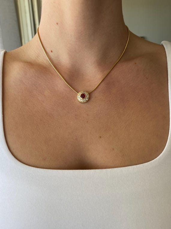 Vintage Solid 14k Yellow Gold Ruby Clear Cubic Zi… - image 4