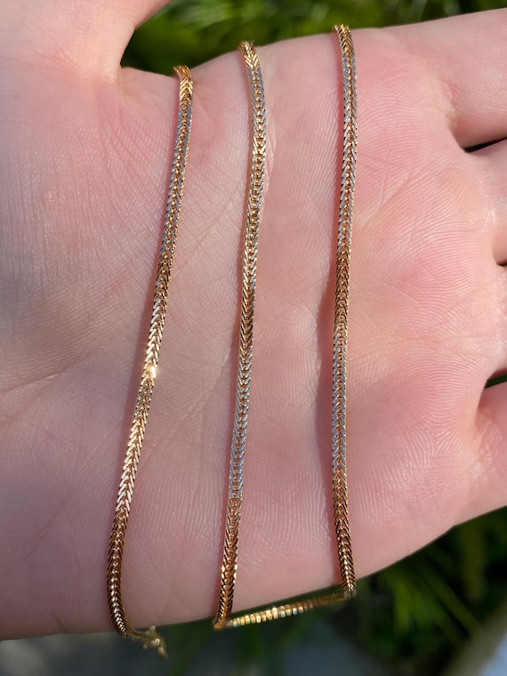 Vintage 18k Yellow Gold Flat Wheat Chain Necklace-