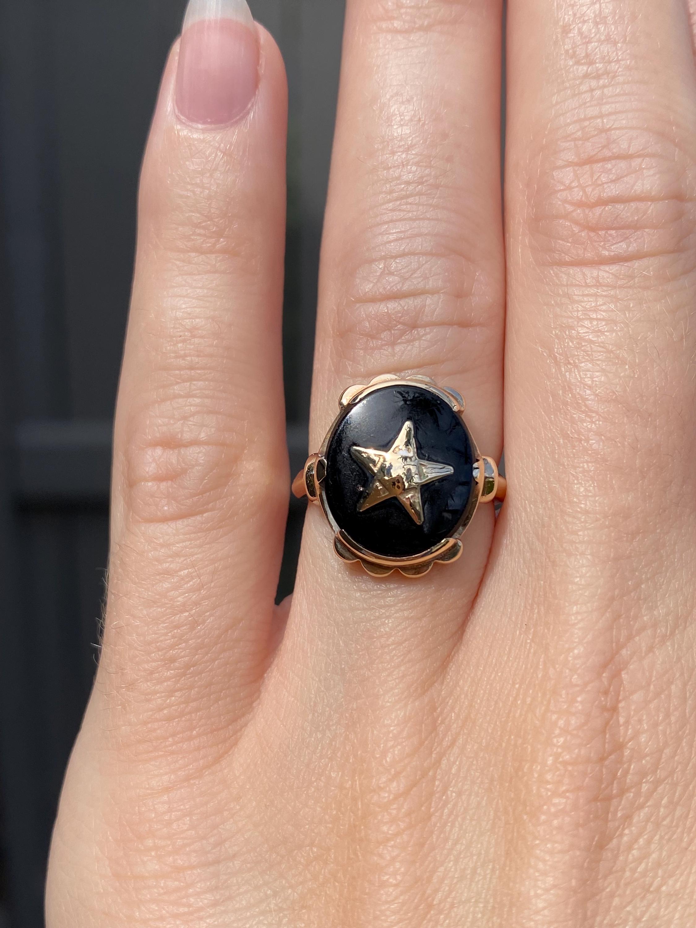 サマーセール ミニグランド バンドル Onyx Gold Yellow 10k Solid Vintage Star Size - Ring Deco Art アクセサリー