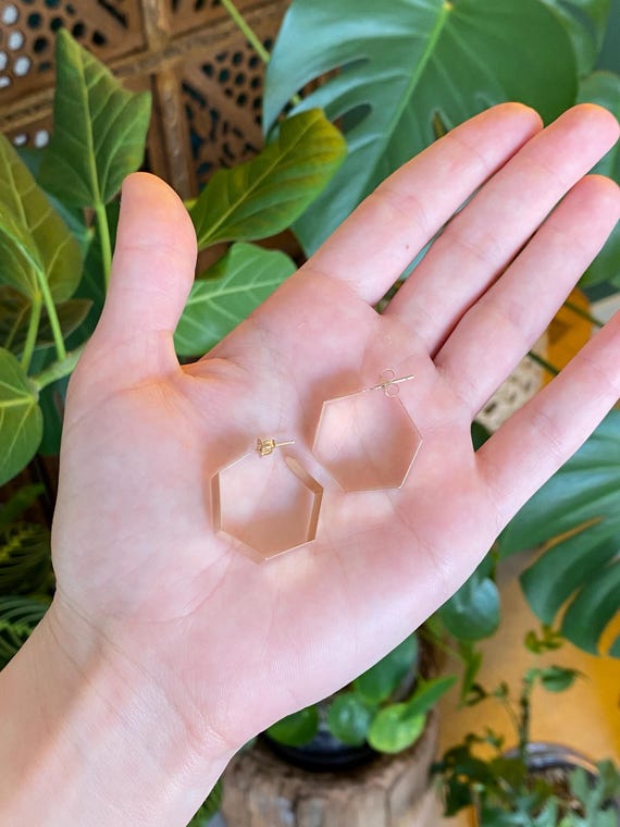 Vintage Solid 14k Yellow Gold Octagonal Hoop Earr… - image 3