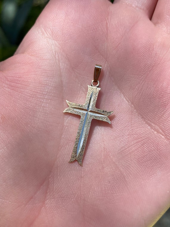 Vintage Solid 9k Yellow Gold Cross Charm - Fine Es