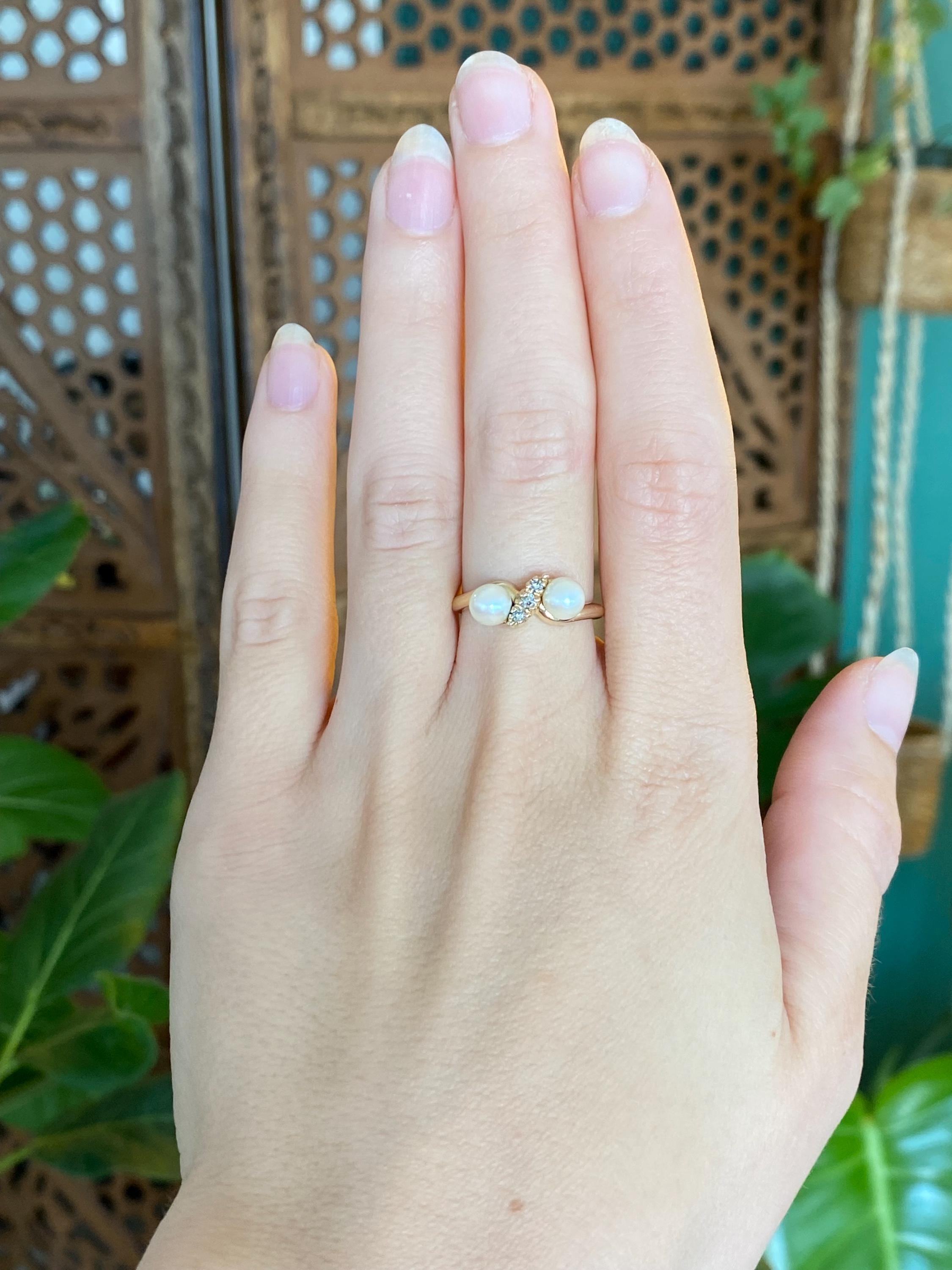 Vintage Solid 14k Yellow Gold Diamond Pearls Ring - Size 7 - Etsy