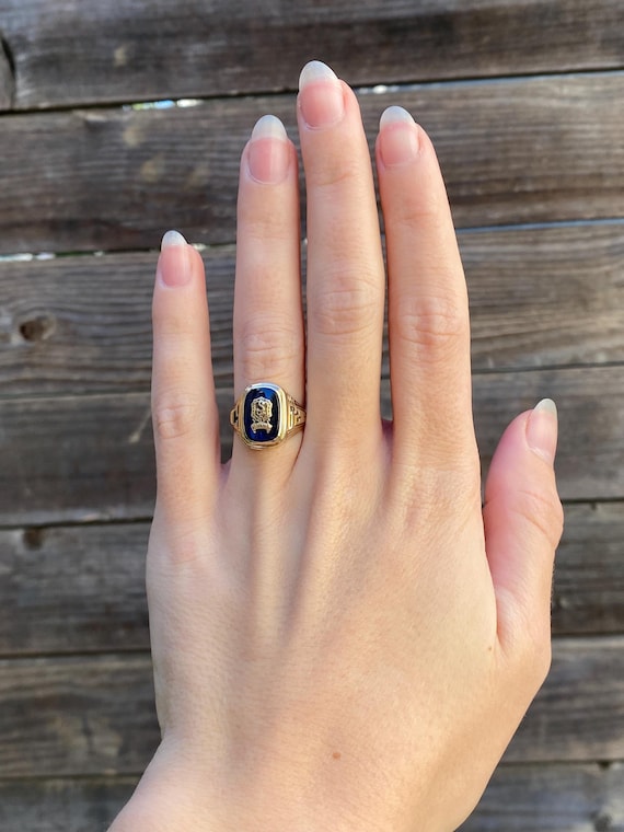 Vintage Solid 10k Yellow Gold Blue Spinel 1962 Class Ring - Size