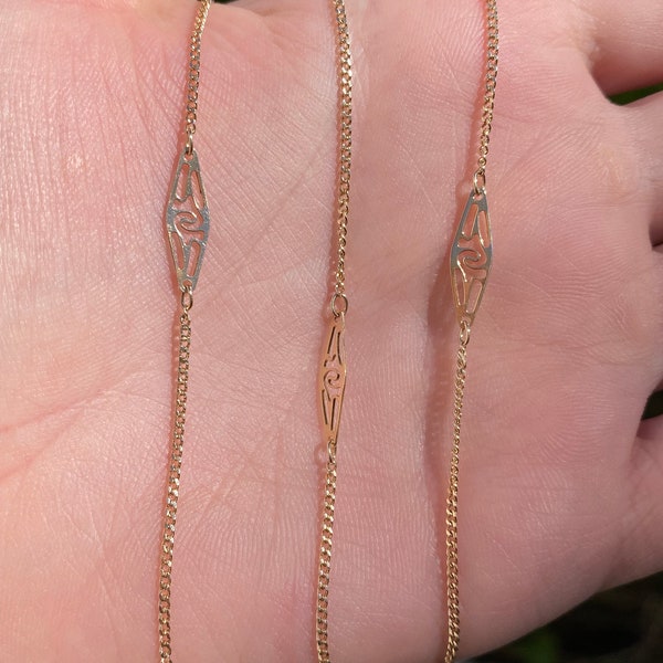 Vintage Solid 14k Yellow Gold Station Chain Necklace - 19 inches - Real Genuine Gold - Fine Estate Jewelry