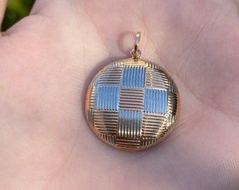 Vintage Solid 14k Yellow Gold & Platinum Checkered Charm - Quality Fine Estate Jewelry - Pendant for Necklace - Real Genuine Gold