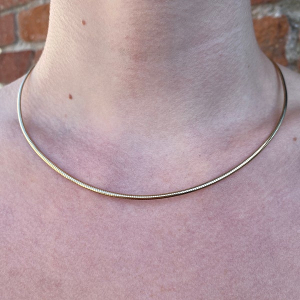 Vintage Solid 14k Yellow Gold Thin Omega Necklace - 17 inches - Fine Estate Jewelry - Real Genuine Gold