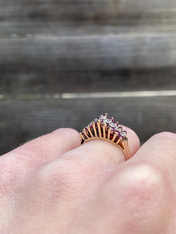 Vintage Solid 10k Yellow Gold Diamond Ruby Ring -… - image 4