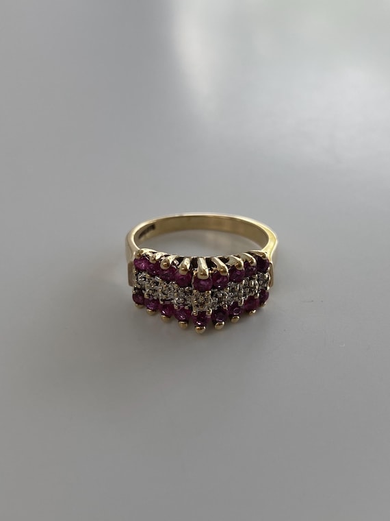 Vintage Solid 10k Yellow Gold Diamond Ruby Ring -… - image 5