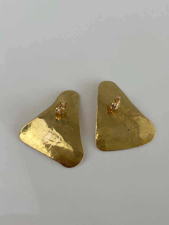 Solid 18k Yellow Gold Hammered Texture Triangle S… - image 4