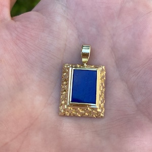 Vintage Solid 14k Yellow Gold Lapis Lazuli Pendant - Statement - Quality Fine Estate Jewelry - Real Genuine Gold