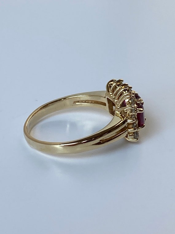 Vintage Solid 14k Yellow Gold Ruby & Diamond Halo… - image 9