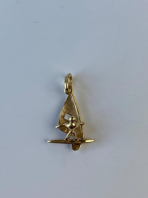 Solid 14k Yellow Gold Wind Sailing Guy Charm - image 3