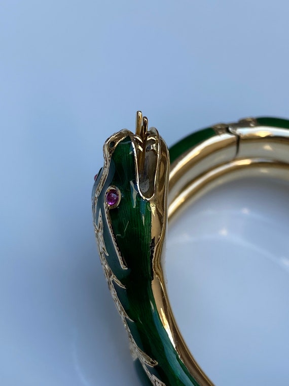 Vintage Solid 18k Yellow Gold Green Enamel Spinel… - image 8