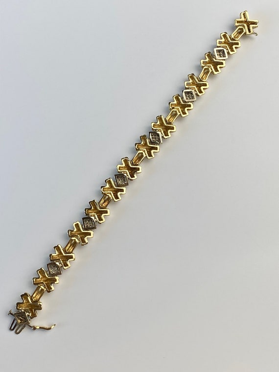 Vintage Solid 14k Yellow Gold Diamond X Link Tenn… - image 4