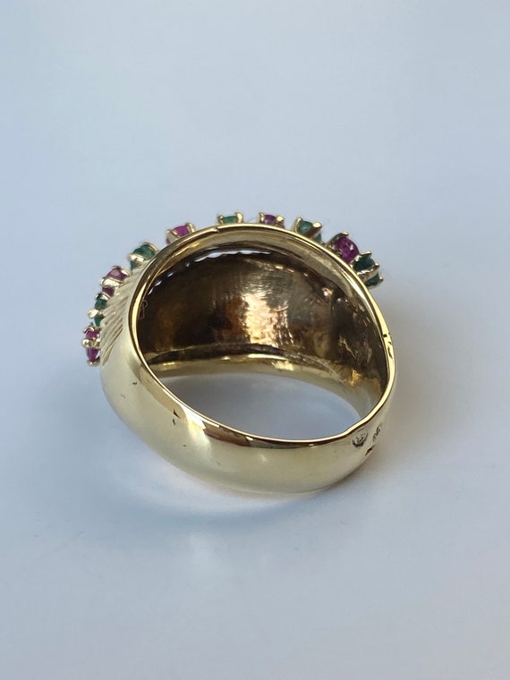 Vintage Solid 14k Yellow Gold Ruby Emerald Fluted… - image 7