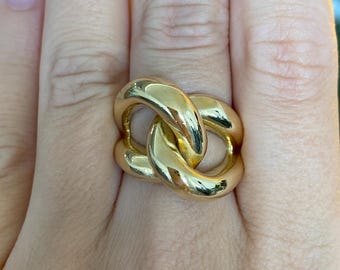 Vintage Solid 18k Yellow Gold Chunky Open Knot Ring Band - Size 5.75