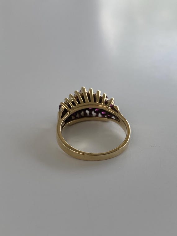 Vintage Solid 10k Yellow Gold Diamond Ruby Ring -… - image 7