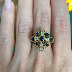 Solid 18k Yellow Gold Diamond Sapphire Ring Band - Size 6.5-8.5 - Fine Estate Jewelry - Real Genuine Gold