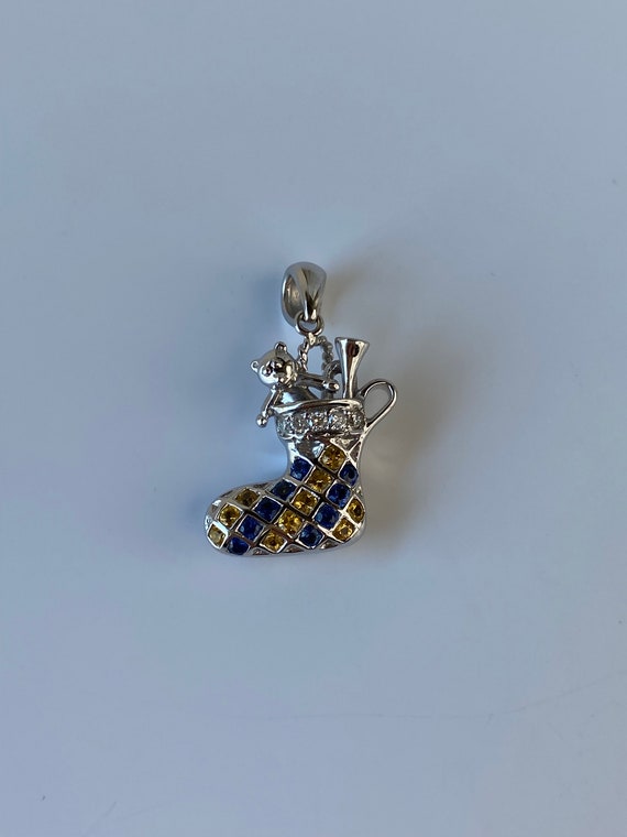 Solid 18k White Gold Diamond & Sapphire Christmas… - image 3