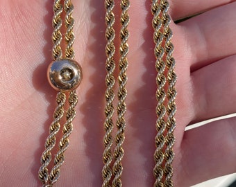 Vintage Solid 12k Yellow Gold Slide Rope Chain Necklace - 48 inches - Fine Estate Jewelry - Real Genuine Gold