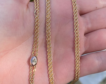 Vintage Solid 14k Yellow Gold Rope Seed Pearl Slide Chain Necklace - 25 inches - Fine Estate Jewelry - Real Genuine Gold