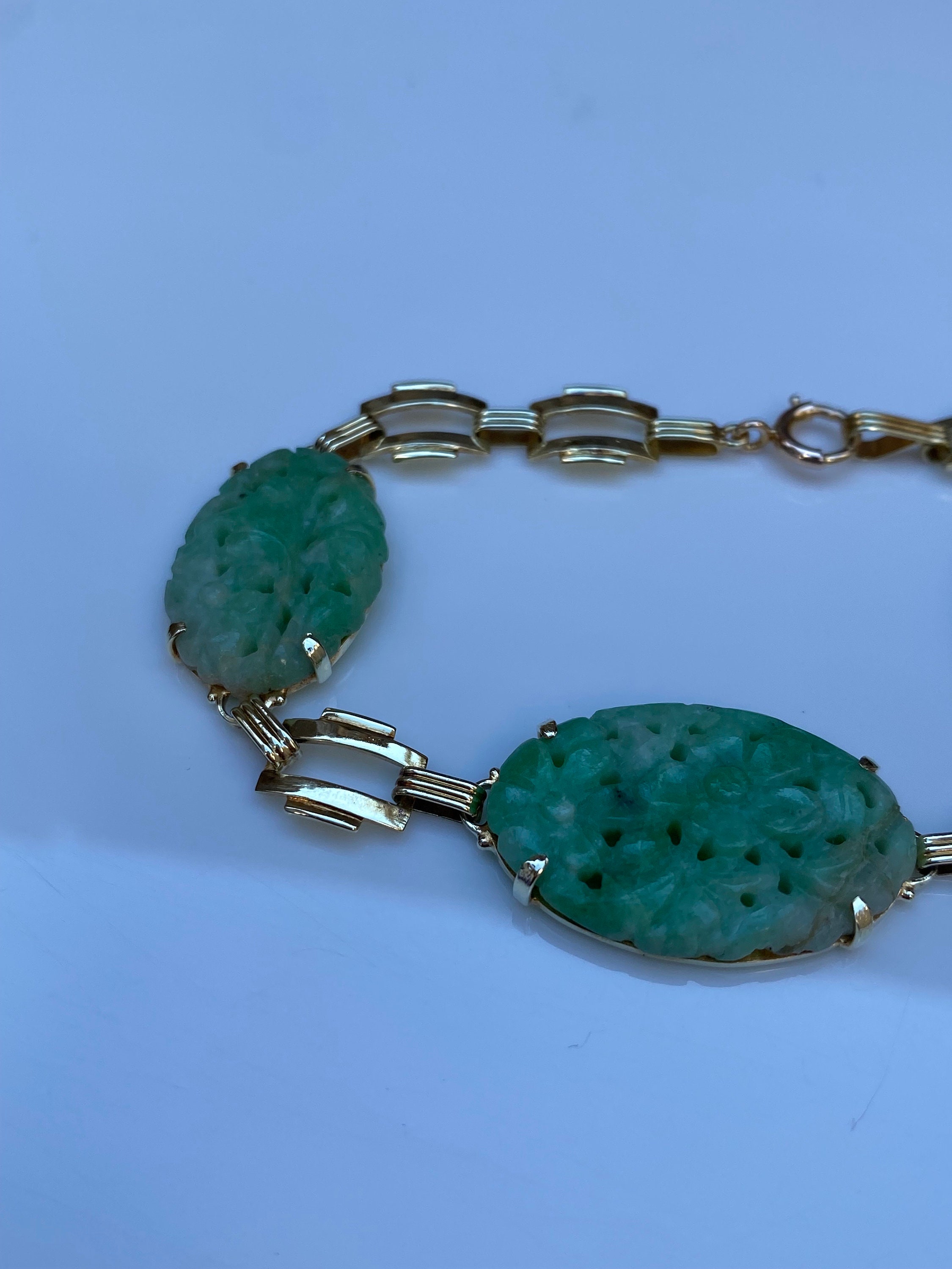 Best Vintage Gold Bracelet with Jade Jewelry Gift