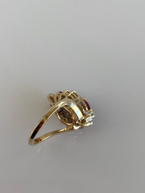Vintage Solid 12k Yellow Gold Ruby Diamond Ring -… - image 10