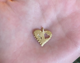 Solid 14k Yellow Gold Diamond Cut Heart Charm