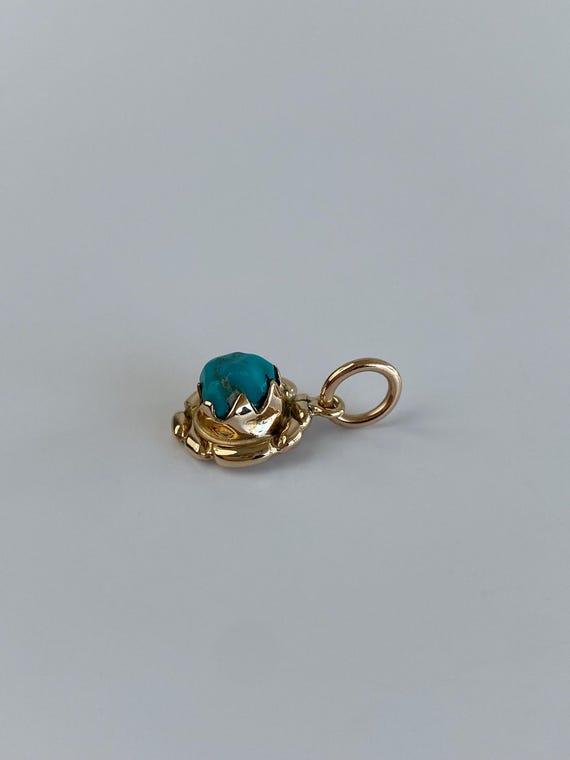 Solid 14k Yellow Gold Turquoise Charm - Quality F… - image 5