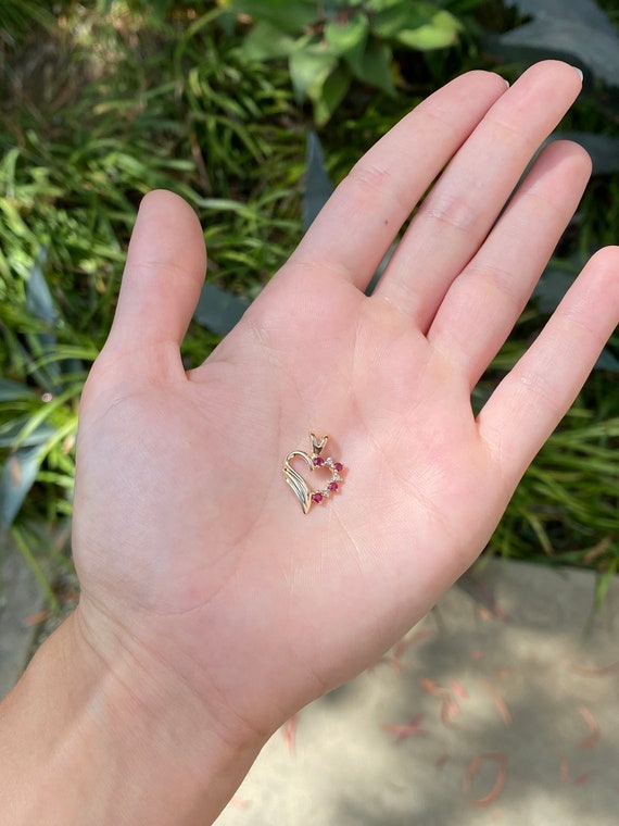 Vintage Solid 14k Yellow Gold Ruby & Clear Sapphi… - image 2