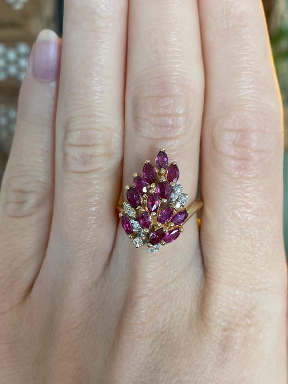 Vintage Solid 12k Yellow Gold Ruby Diamond Ring -… - image 1