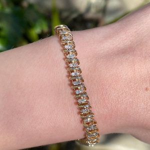 Vintage Solid 10k Yellow Gold Diamond Tennis Bracelet - 7.25 inches - Real Genuine Gold - Fine Estate Jewelry