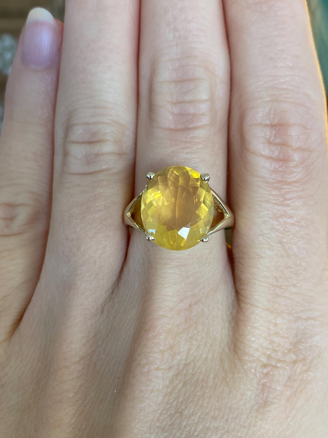 Vintage Solid 14k Yellow Gold Yellow Orange Cubic Zirconia Ring - Size ...