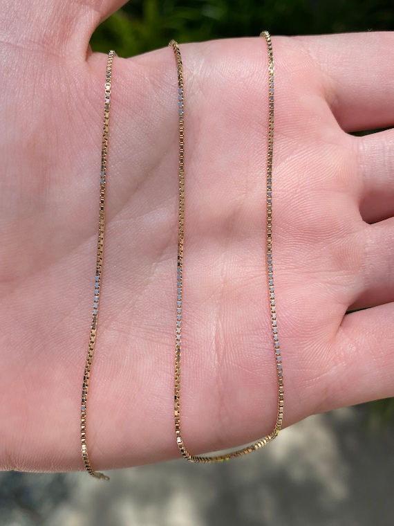 Vintage Solid 14k Yellow Gold Box Chain Necklace -