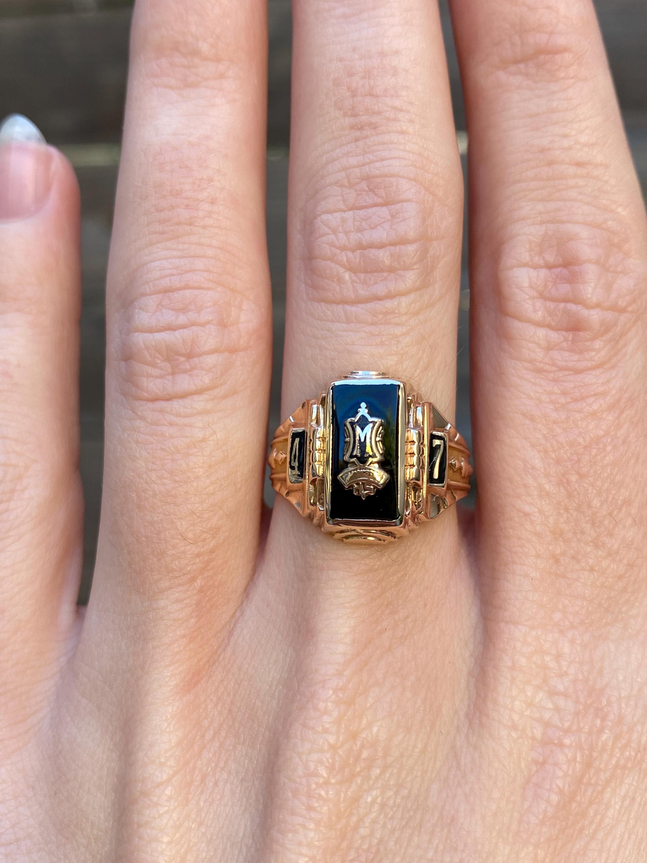 1960s college ring gold vantipue 19号 Solid 10ct Gold 1969 John F Kennedy College Ring UK Size Q 1