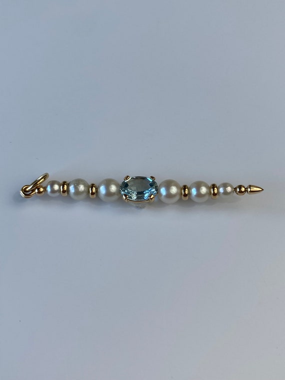 Vintage Solid 14k Yellow Gold Topaz & Pearl Bar P… - image 4