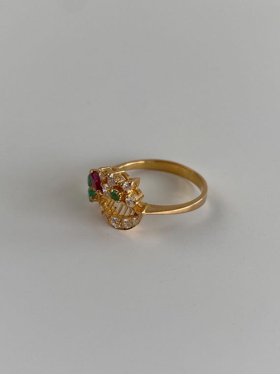 Vintage Solid 20k Yellow Gold Ruby Emerald Cubic … - image 6