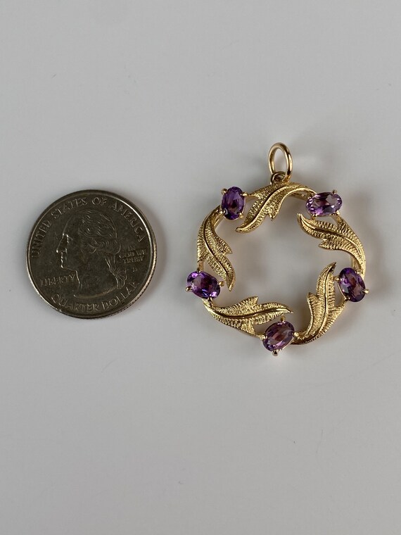 Vintage Solid 14k Yellow Gold Amethyst Leaf Circl… - image 6