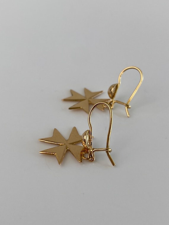 Vintage Solid 18k Yellow Gold Dangle Earrings - F… - image 5