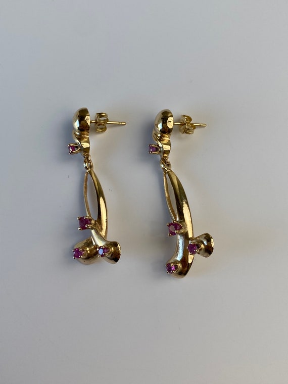 Vintage Solid 14k Yellow Gold Pink Sapphire Drop … - image 10