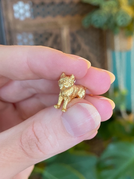 Vintage Solid 18k Yellow Gold Brussels Griffon Dog Charm