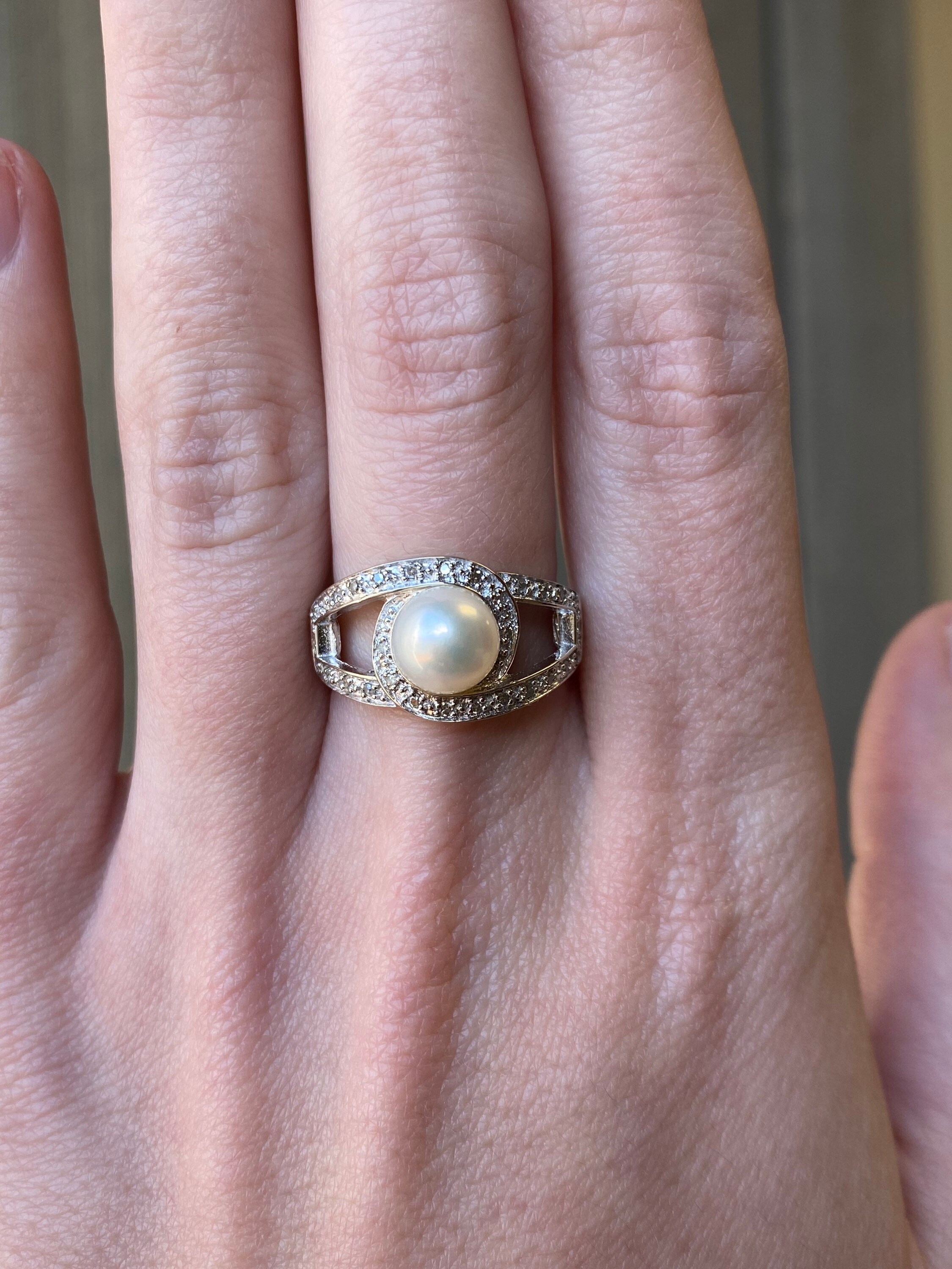 Vintage Solid 14k White Gold Pearl Diamond Ring Size 7 Quality Fine Estate Jewelry Real Genuine Gold Gift for Her Etsy UK