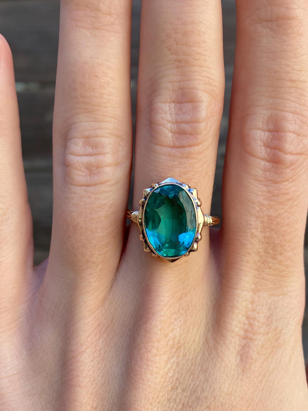 Vintage Solid 10k Yellow Gold Green Cubic Zirconia Ring - Size 7.5 ...