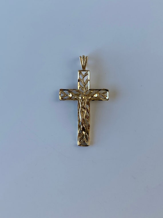 Solid 14k Yellow Gold Crucifix Cross Charm - Real… - image 3