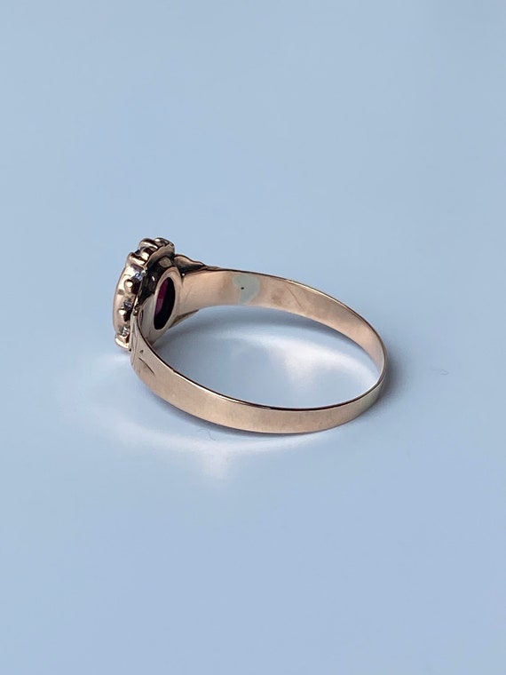 Vintage Solid 10k Rosey Gold Garnet Ring - Size 8… - image 7