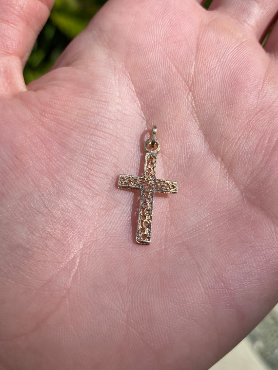 Vintage 14k Yellow Gold Religious Cross Charm - P… - image 1