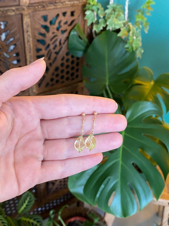 Solid 14k Lemon Quartz Drop Dangle Earrings - Fin… - image 2