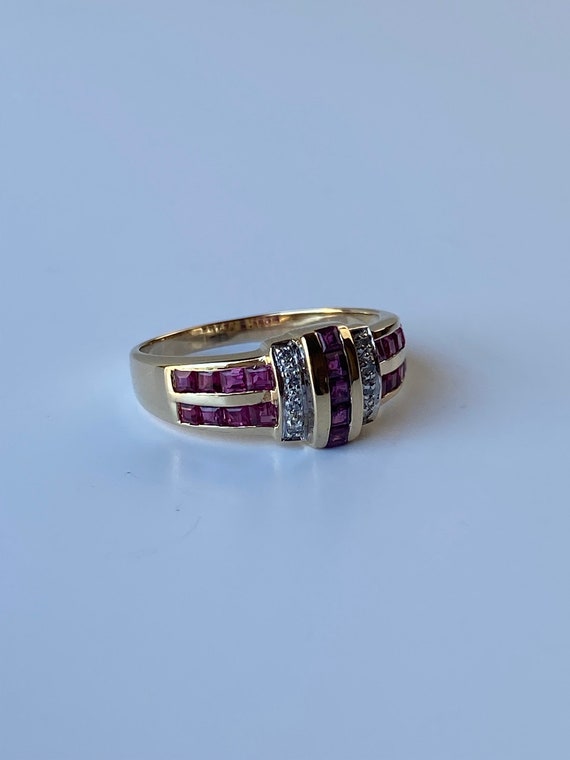 Vintage Solid 10k Yellow Gold Pink Spinel & Diamo… - image 10